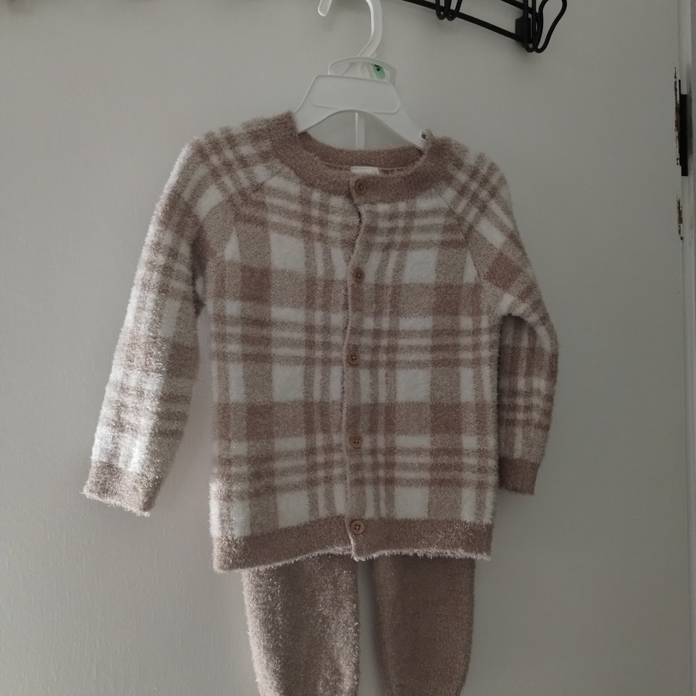 Cozy Cream and Brown Plaid Kids Sweater Set